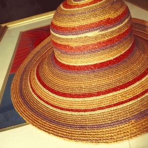 Women's Wide Brim  Floppy Striped Hat.